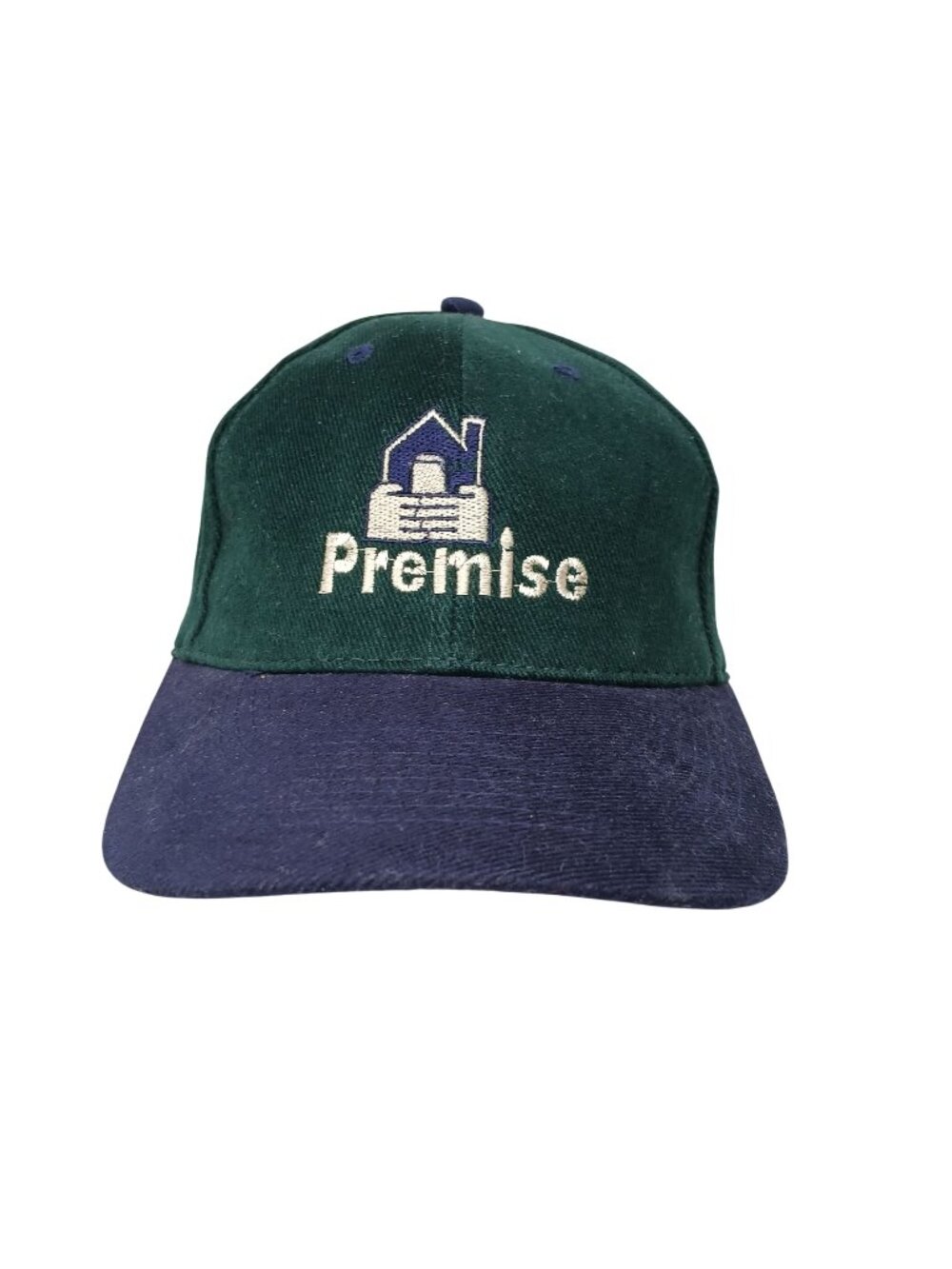 VTG Premise Otto Cap ColorBlock Green Navy Adj Baseball Hat Embroidered #D-15